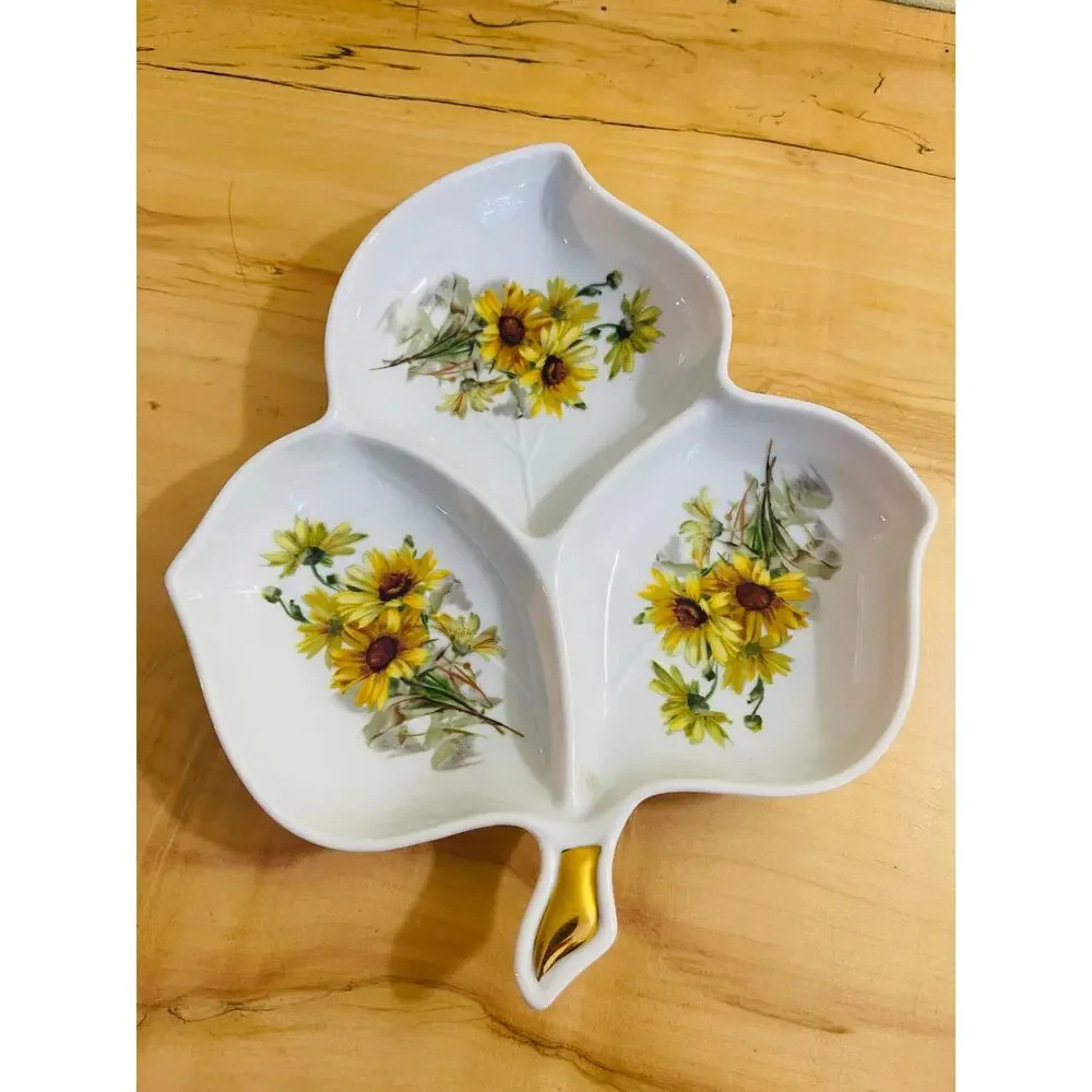 Vtg Bavaria Nappy BonBon Dish Yellow Daisy Flower Germany Nut Candy Catch-All
